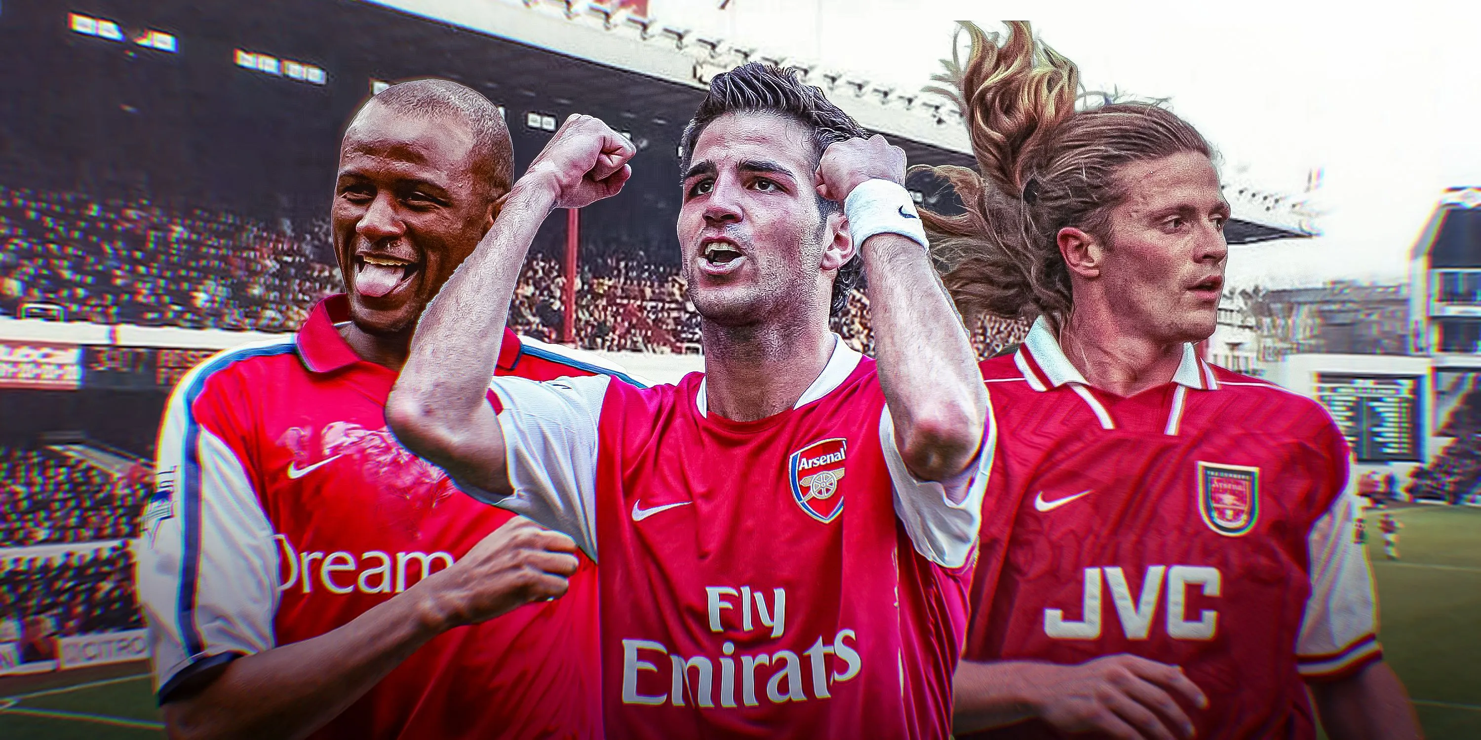 Patrick Vieira, Cesc Fabregas và Emmanuel Petit ăn mừng trong màu áo Arsenal